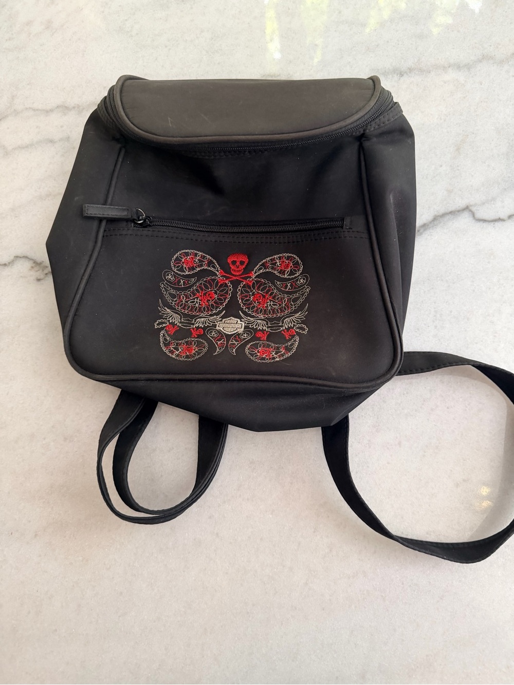 Harley-Davidson Black Mini Backpack with Red Skull Embroidery